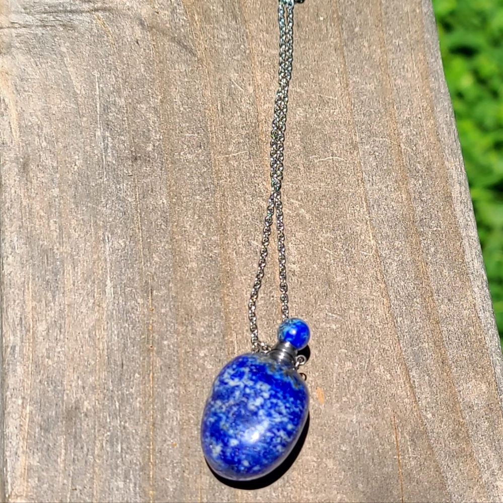 LARGE Blue Cobalt Lapis bottle pendant necklace - Picture 10 of 11